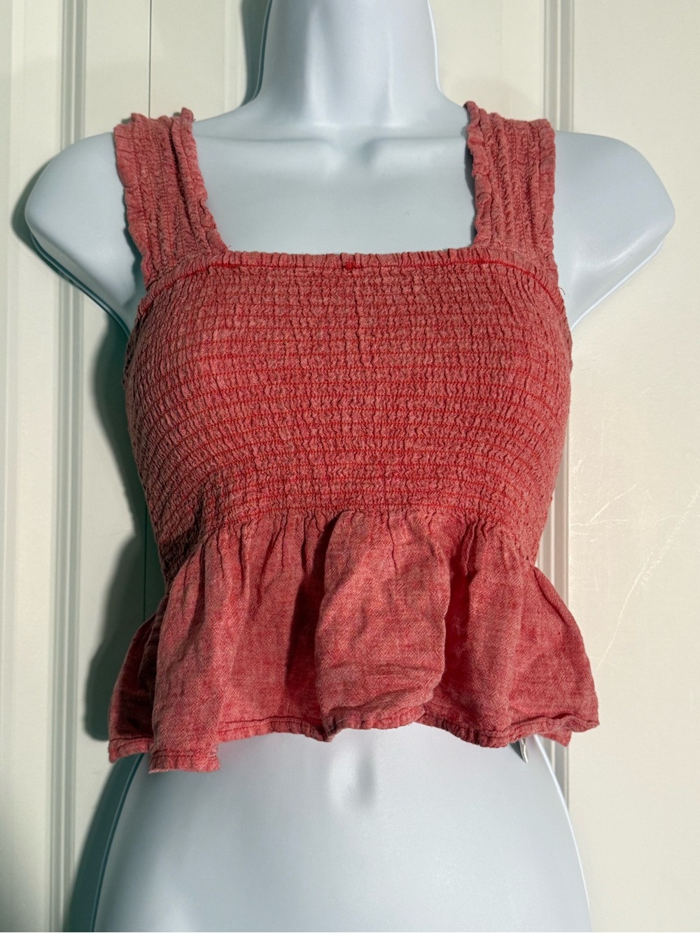 Anthropologie Coral Smocked Peplum Crop Top